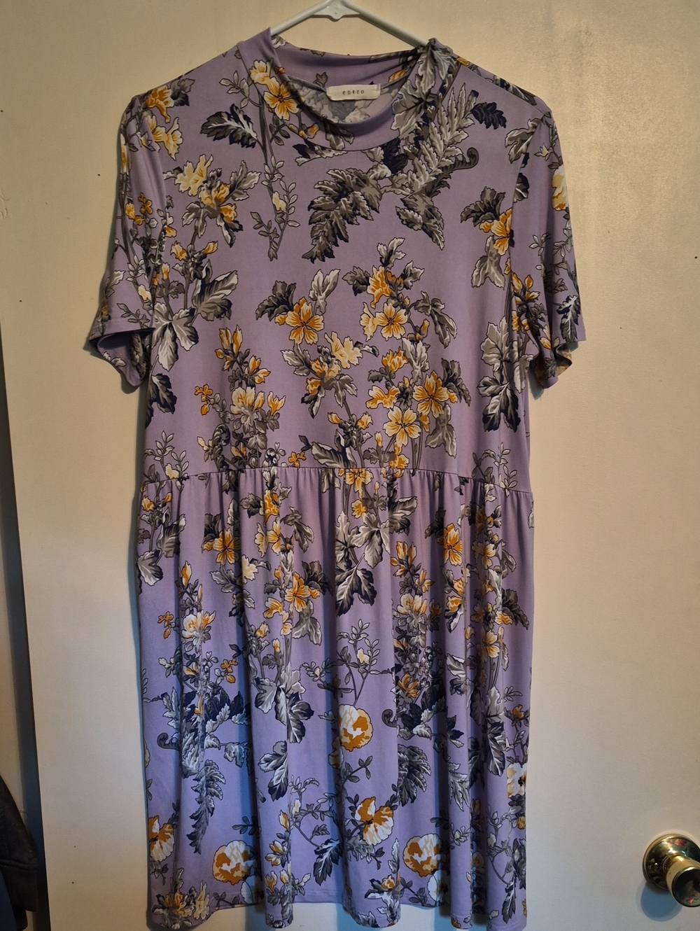 entro Lavender Floral Short-Sleeve Tiered Dress with Yellow Accents